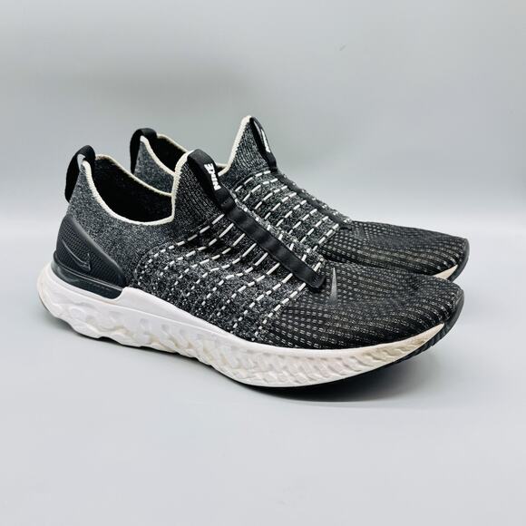 Nike Shoes Mens 12 Black React Phantom Flyknit 2 Slip On Running Sneakers - Picture 1 of 12